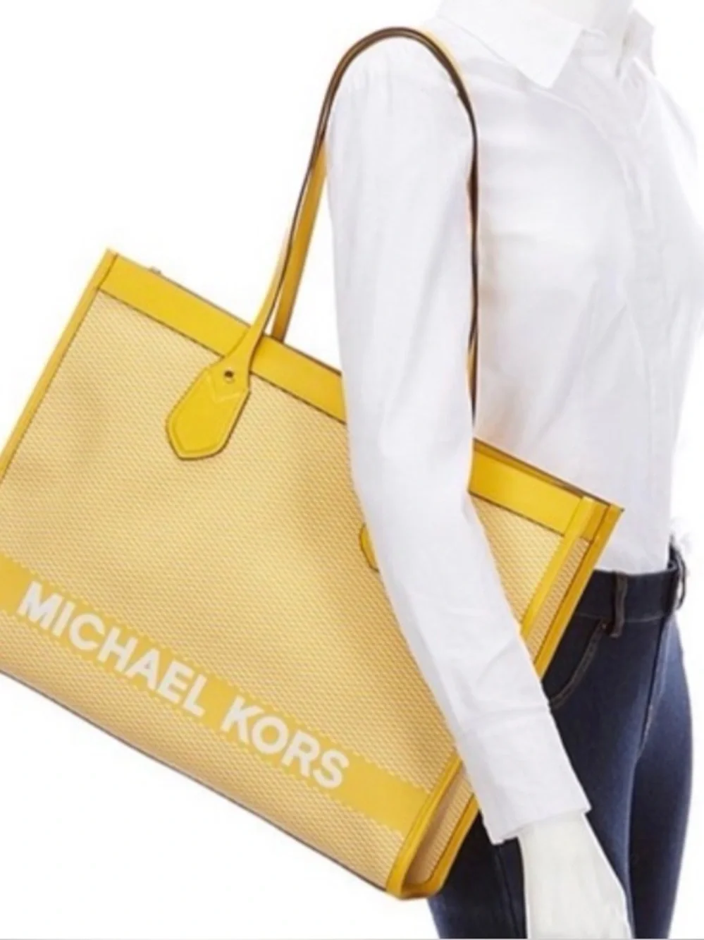 Michael Kors Yellow Logo-Trim Canvas Tote